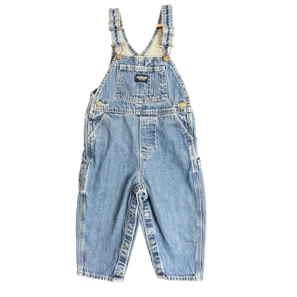 OshKosh Bgosh Toddler Size 24M Denim Bib Overalls Boys Blue Carpenter Snap Leg